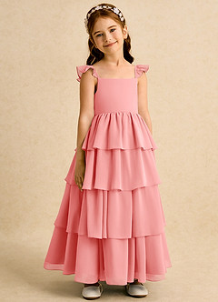 Azazie Boba vestidos de niña de las flores Vestido de Coral de Gasa de Corte En A con Escote Cuadrado image1