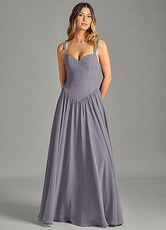 Azazie Evadina Vestidos de damas de honor Vestido de Sombra de Gasa de Corte en A con Corsé image5