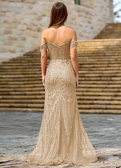 Zinanam Champagne A-line 3D Flowers Prom Dress image6