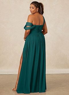 Christian Siriano Bridal for Azazie 1014 Robes de demoiselle d'honneur Robe Trapèze en Mousseline de soie Épaule décolletée Paon image11