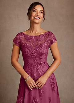 Azazie Jolanda Mother of the Bride Dresses Mulberry A-Line Lace Dress image5