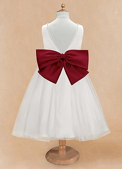 Azazie Seline Flower Girl Dresses Ivory Burgundy A-Line Bow Tulle Dress image7