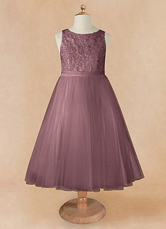 Azazie Calla Flower Girl Dresses Vintage Mauve Ball-Gown Lace Tulle Dress image7