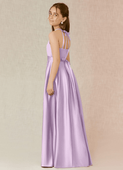 Azazie Arianthe Junior Frosted Lilac A-Line with Pockets Stretch Satin Dress image3