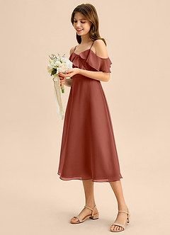 Azazie Kamilla Junior Abito A-Line in Chiffon a Spalla Scoperta Auburn image3