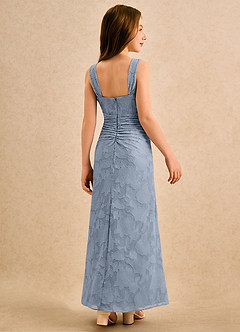 Azazie Brookie Girls Formal Flower Girl Dresses Dusty Blue A-Line Sleeveless Floral Burnout Dress image2