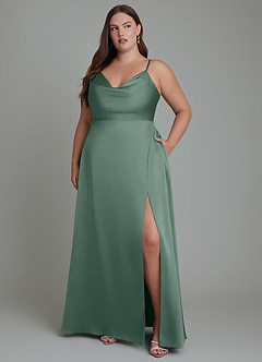 Azazie Sarella Brautjungfernkleider A-Linie Plissee Stretch-Satin Kleid Eukalyptus image10