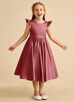 Azazie Dumpling Flower Girl Klänningar Klä A-Line i Matt satäng Rosett image2