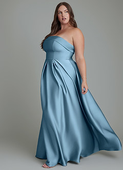 Azazie Lucienne Bridesmaid Dresses Steel Blue A-Line Strapless Stretch Satin Convertible Dress image12