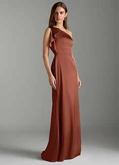 Azazie Rinna Bridesmaid Dresses Clay Mermaid Ruched Stretch Satin Dress image3