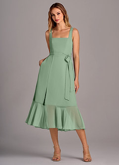 Azazie Deb Bridesmaid Dresses Matcha A-Line with Pockets Chiffon Convertible Dress image1