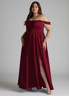 Azazie Morana Bridesmaid Dresses Burgundy A-Line Off the Shoulder Stretch Satin Convertible Dress image12