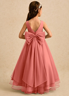 Azazie Seraphina Flower Girl Dresses Salmon Pink A-Line Pleated Tulle Dress image2