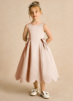 Azazie Macaroon vestidos de niña de las flores Vestido de Rosa Inglesa de Satin Mate de Princesa con Lazo image4