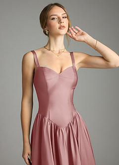 Azazie Evadina Suknie dla druhen Linia A Gorset Satyna elastyczna Do ziemi Sukienka image5