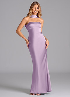 Azazie Lusinda Bridesmaid Dresses Frosted Lilac Mermaid Strapless Stretch Satin Dress image3