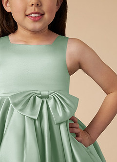 Azazie Bo Peep Flower Girl Dresses Agave A-Line Bow Matte Satin Dress image3
