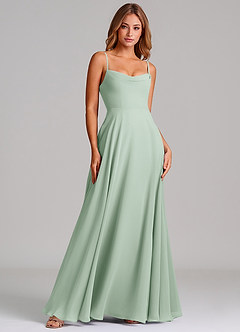 Azazie Elle Robes de demoiselle d'honneur Robe Trapèze en Mousseline de soie Plissée Agave image3