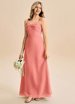 Azazie Jordyn Junior Vestido de Rosa Salmón de Gasa de Corte en A con Escote de Corazón image6