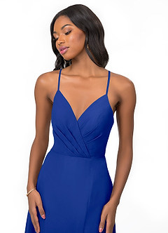 Azazie Everleigh Abiti da Damigella Abito A-Line in Chiffon con Scollo a Cuore a Pieghe Blu Reale image7