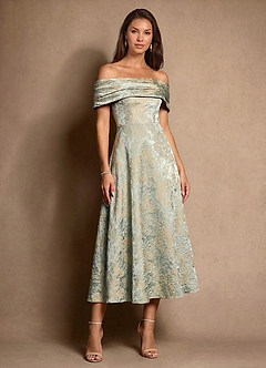 Azazie Brighton Klänningar till brudens mor Klä A-Line i Jacquard Plisserad Vintageblå image3