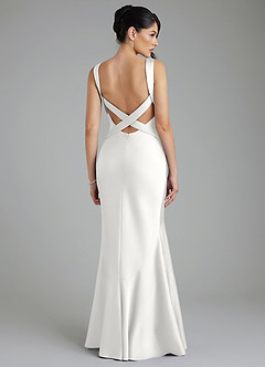 Azazie Monica Bridesmaid Dresses White Mermaid Pleated Stretch Satin Dress image8