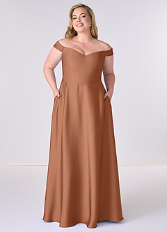Barbie ♥ Azazie Brautjungfernkleider Wandelbar A-Linie Schulterfrei Stretch-Satin Kleid Bronzer image6