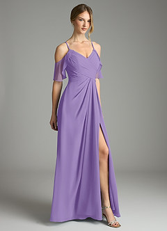 Azazie Dakota Vestidos de damas de honor Vestido de Tahití de Gasa de Corte en A con Cuello en V plisado image5