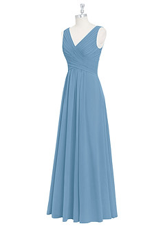 Azazie Flora Brautjungfernkleider A-Linie Plissee Chiffon Kleid Stahlblau image9