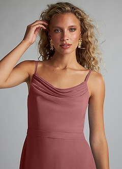 Azazie Summer Probar vestidos en casa Vestido de Amatista de Gasa de Corte Sirena con Cuello redondo image5