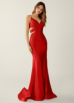 Lumina Red V-Neck Hot Rhinestones Corset Prom Dress image3