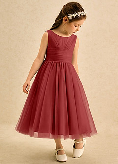 Azazie Macaron Flower Girl Klänningar Klä A-Line i Tyll Plisserad image1