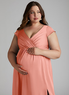 Azazie Allessia vestidos de dama de honor de maternidad Vestido de Corte En A Plisado Hasta el suelo Satén Elástico image12
