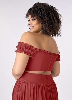 Barbie ♥ Azazie Jurken voor bruidsmeisjes Converteerbaar Jurk van Chiffon met A-Lijn Off the Shoulder Roest image12