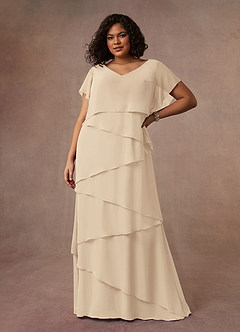 Azazie OHara Mother of the Bride Dresses Champagne A-Line V-Neck Chiffon Dress image12