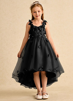 Azazie Tweety Blumenmädchenkleider A-Linie Spitze Tüll Kleid Schwarz image3
