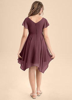 Azazie Janeaurelia Junior Robe Trapèze en Mousseline de soie Plissée Sangria image2