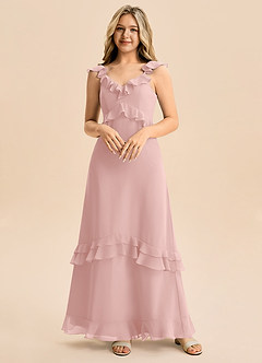 Azazie Tavie Junior Powder Pink A-Line Ruched Chiffon Dress image5