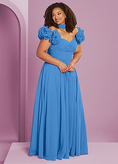 Barbie ♥ Azazie Brautjungfernkleider Wandelbar A-Linie Schulterfrei Chiffon Kleid Blauhäher image12