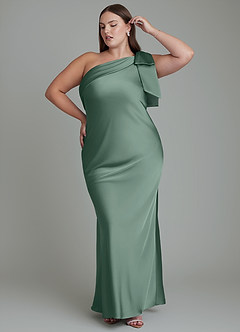 Azazie Yuanna Bridesmaid Dresses Eucalyptus Mermaid One Shoulder Stretch Satin Dress image11