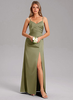 Azazie Azuree Bridesmaid Dresses Pistachio A-Line Pleated Stretch Satin Dress image9