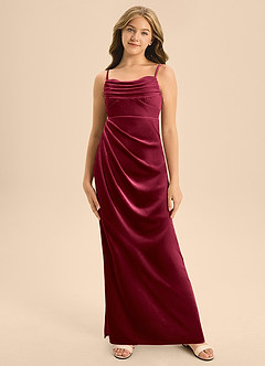 Azazie Mai Junior Burgundy A-Line Sweetheart Neckline Velvet Dress image6