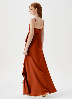 Azazie Kaylee Junior Paprika A-Line with Belt Stretch Satin Dress image5