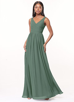 Azazie Keyla At-home Try On Dresses Eucalyptus A-Line V-Neck Pleated Chiffon Dress image1