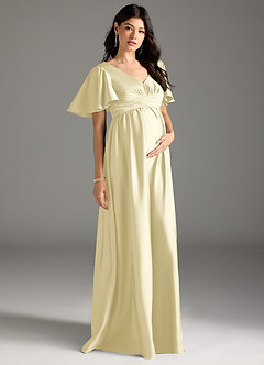 Azazie Verna Maternity Bridesmaid Dresses A-Line Ruched Stretch Satin Floor-Length Dress image5