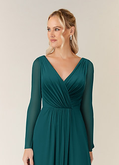 Azazie Teraso Mother of the Bride Dresses Peacock A-Line Pleated Mesh Dress image4