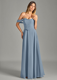 Azazie Chelsey Vestidos de damas de honor Vestido de Azul Polvoriento de Gasa de Corte en A Convertible con Vestidos sin tirantes image4