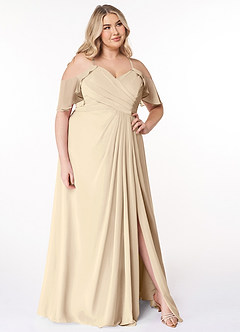 Azazie Dakota Bridesmaid Dresses Champagne A-Line V-Neck Pleated Chiffon Dress image9