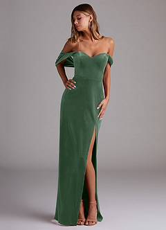 Azazie Shay Bridesmaid Dresses Eucalyptus Sheath Off the Shoulder Velvet Convertible Dress image1