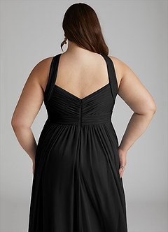 Azazie Hillian Bridesmaid Dresses Black A-Line Halter Pleated Mesh Dress image9
